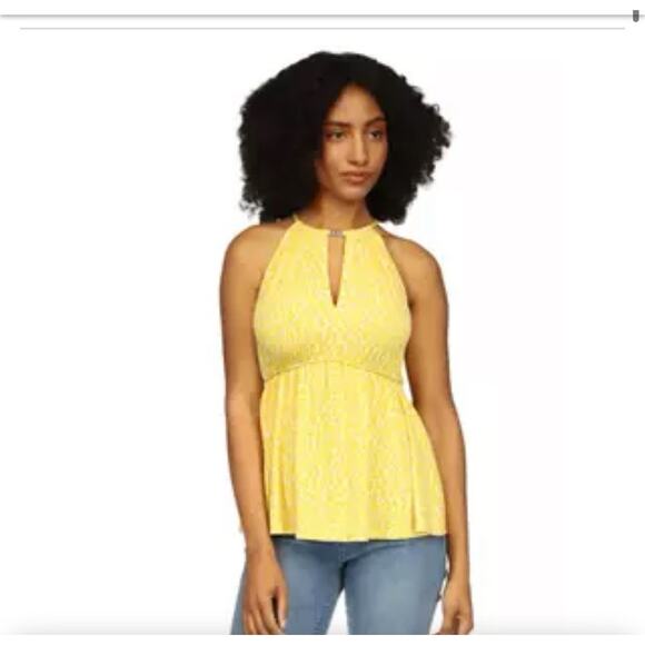 New Michael Kors Women's Sleeveless Keyhole Neckline Peplum Top Yellow Size XL - Picture 1 of 14
